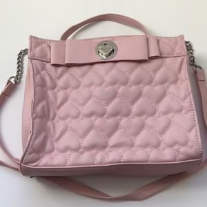 Betsy Johnson quilted bow leather shoulder…